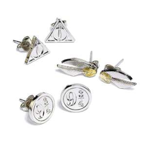 Pack de 3 Pendientes Snitch/Deathly Hallows/Platform 9 3/4 Harry Potter (plateado) - Collector4u.com