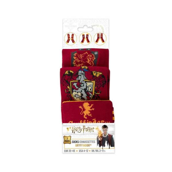 Pack de 3 Pares de calcetines Gryffindor Harry Potter - Collector4u.com