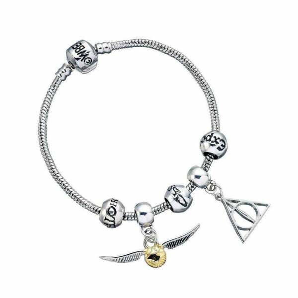 Brazalete Charm Set Deathly Hallows/Snitch/3 Spell Beads Harry Potter (plateado) - Collector4U.com