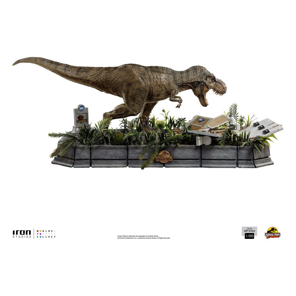 Parque Jurásico Estatua 1/20 Demi Art Scale T-Rex attacks Donald Gennaro 30 cm