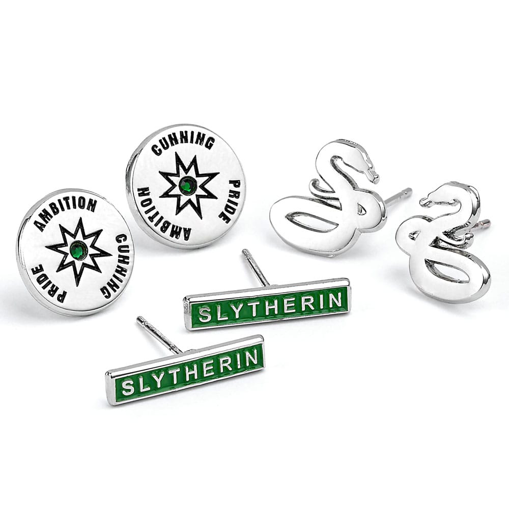 Harry Potter Pack de 3 Pendientes Slytherin (Bañado en plata)