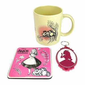 Disney Juego de taza, posavasos y llavero Alice in Wonderland Vintage