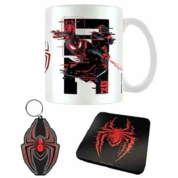 Marvel Juego de taza, posavasos y llavero Spider-Man Miles Morales Web Glitch