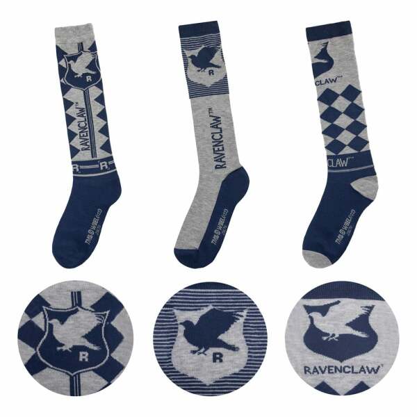 Harry Potter Pack de 3 Pares de calcetines de rodilla Ravenclaw