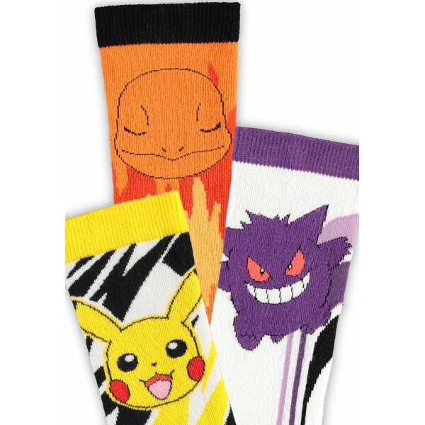 Pokémon Pack de 3 Pares de Calcetines Pikachu, Charmander, Gengar 39-42