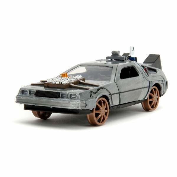 Regreso al Futuro III Réplica Vehículo Diecast Model Hollywood Rides 1/32 DeLorean Time Machine Railroad Wheels