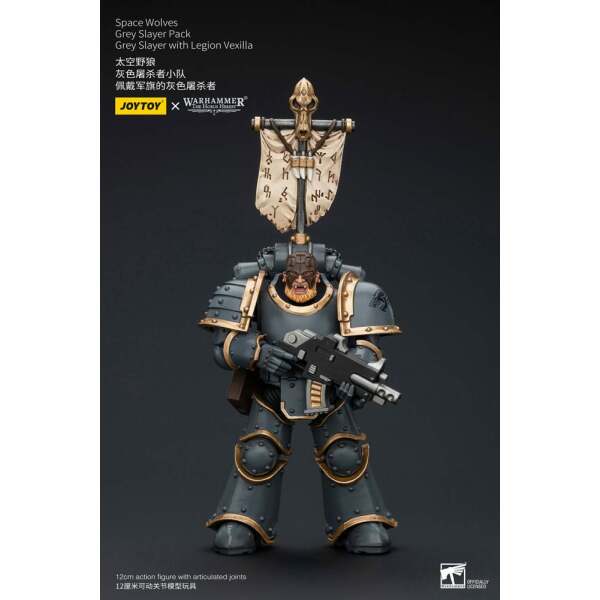 Warhammer The Horus Heresy Figura 1/18 Space Wolves Grey Slayer Pack Grey Slayer With Legion Vexilla 12 cm