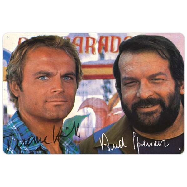 Bud Spencer & Terence Hill Placa de Chapa Autogramm 20 x 30 cm