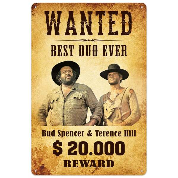 Bud Spencer & Terence Hill Placa de Chapa Wanted 20 x 30 cm