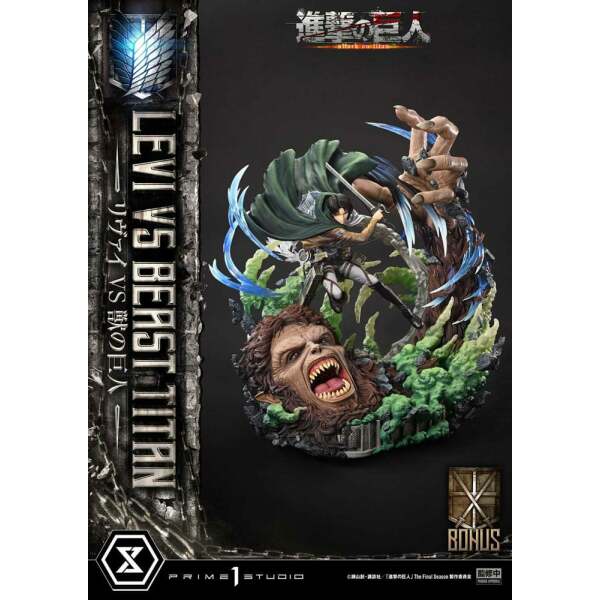 Attack on Titan Estatua Ultimate Premium Masterline Series 1/4 Levi Versus Beast Titan Bonus Version 73 cm