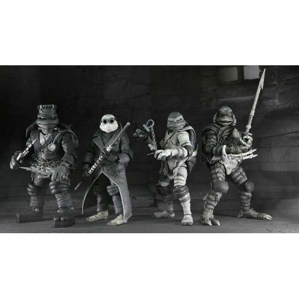 Universal Monsters x Teenage Mutant Ninja Turtles pack de 4 Figuras Turtles Black & White 18 cm