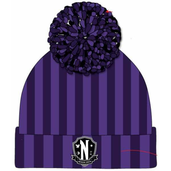 Wednesday Gorro Pom-Pom Nevermore Logo