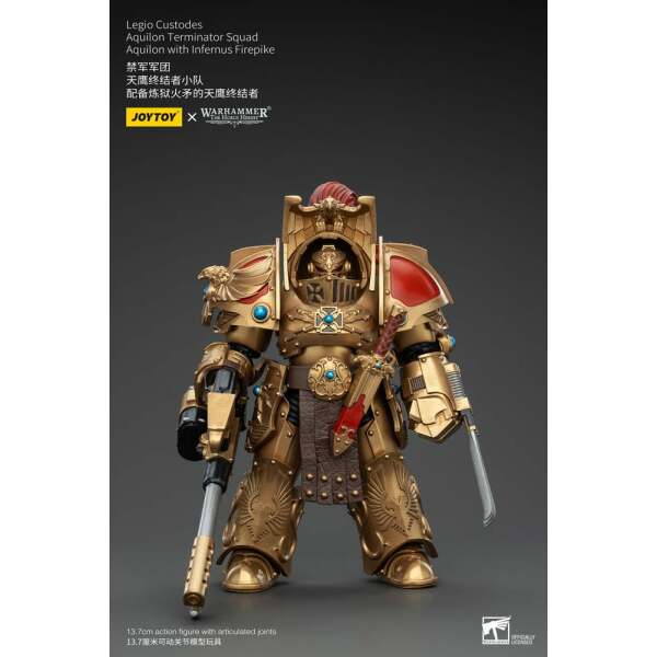 Warhammer The Horus Heresy Figura 1/18 Legio Custodes Aquilon Terminator Squad Aquilon with Infernus Firepike 14 cm